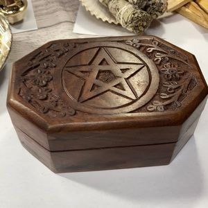 Pentacle Star Carved Wooden Box